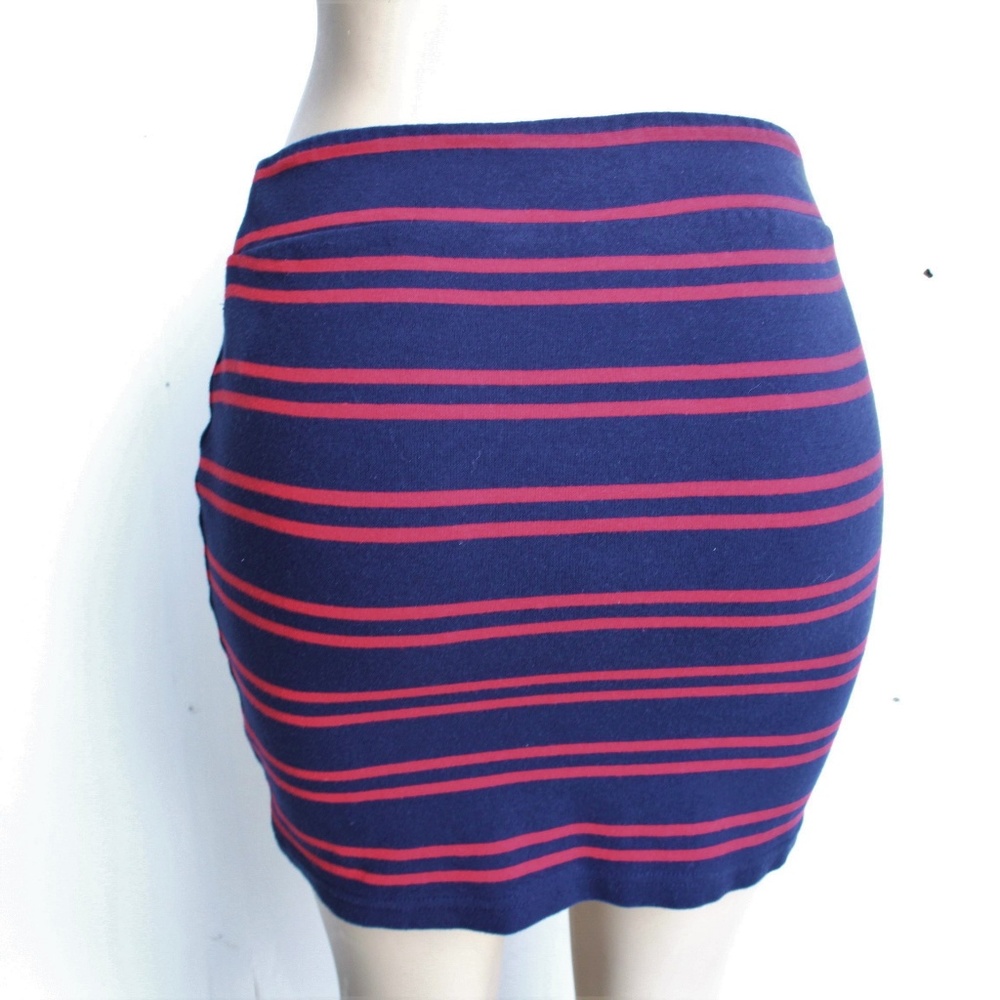 Navy Blue Red Striped Stretchy Mini Skirt - Picture 3 of 3